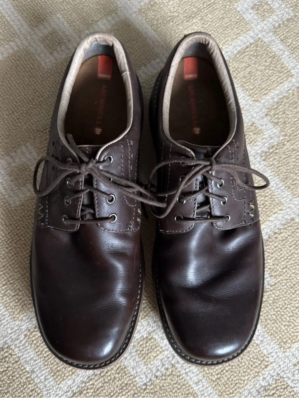 Merrell Performance Leather Oxford Walking Shoes Brown Men’s Size 11
